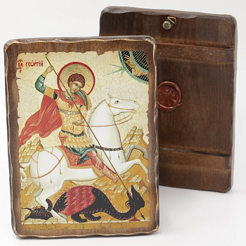 Икона 17x23 (ERM) деревянная под старину, Георгий Победоносец