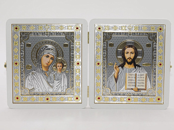 Складень (ERM) 15x18 БЕЛЫЙ вставка металл со стразами, Спаситель - Казанская №3