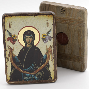 Икона 13x17 (ERM) деревянная под старину, Пояс Пресвятой Богородицы