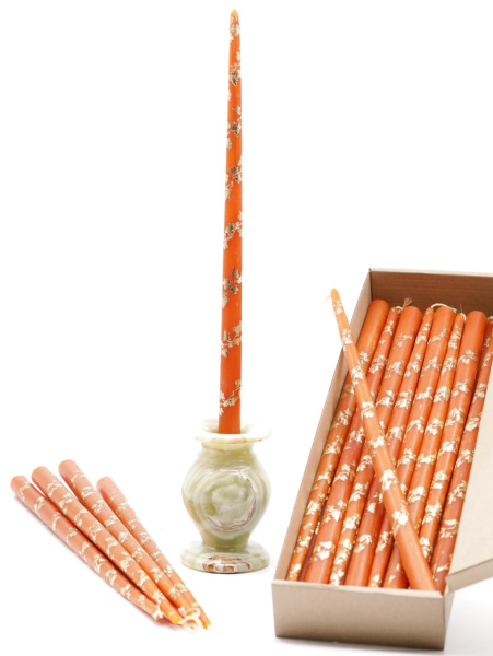 Свечи золоченые конусные №55, ЛОЗА (Золото), ОРАНЖЕВЫЕ (24шт)