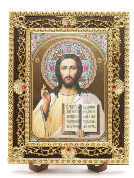 Икона 17x22 (ERM) на планшете, ЗОЛОТОЙ АЖУР, Спаситель №1 (бел)