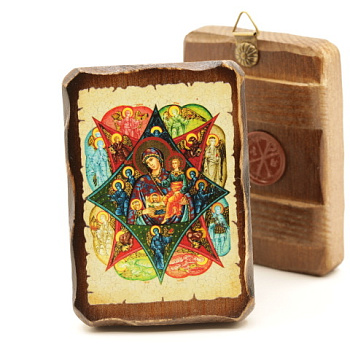 Икона 7х10 (ERM) деревянная под старину, Неопалимая Купина