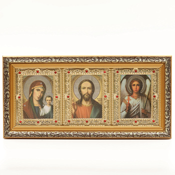 Икона 30x12 (KUT) багет ЗОЛОТО, вставка с камнями, ТРИПТИХ