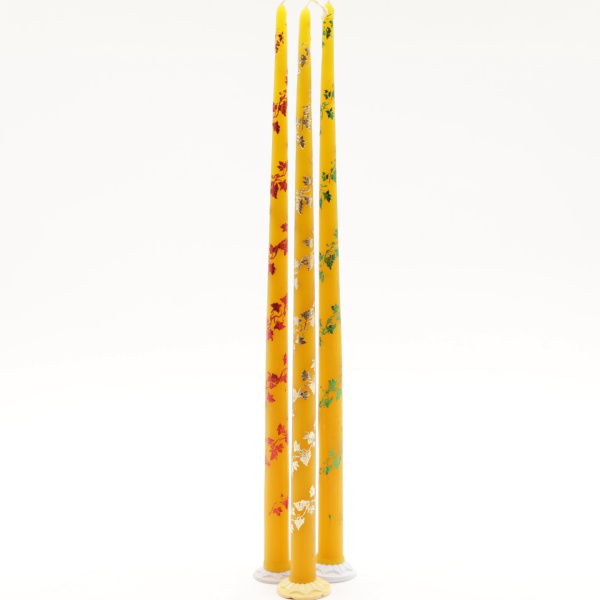 Свечи золоченые конусные №55, ЛОЗА, (3шт) ЖЕЛТЫЕ (рис цветн)
