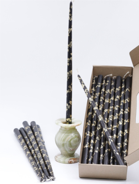 Свечи золоченые конусные №55, ЛОЗА (Золото), ЧЕРНЫЕ (24шт)