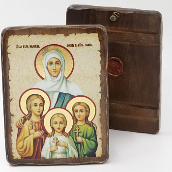 Икона 17x23 (ERM) деревянная под старину, Вера, Надежда, Любовь