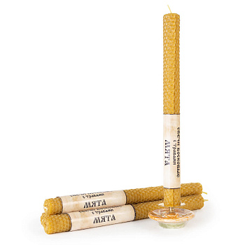 Свеча с травами катаная из вощины, Мята