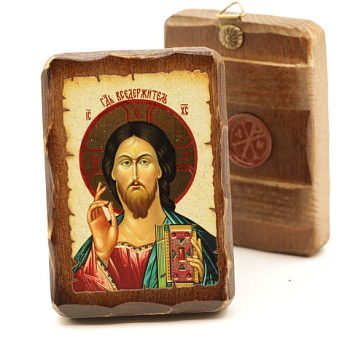 Икона 7х10 (ERM) деревянная под старину, Спаситель 2