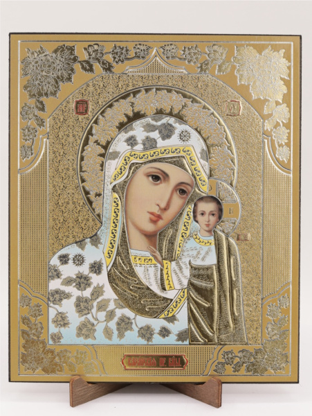 Икона на оргалите 15x18 (тисн), 013 Голубой тон, Казанская (2)