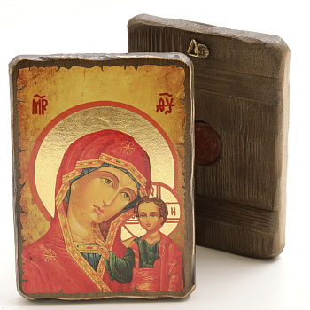 Икона 13х17 (ERM) деревянная под старину с ОБЖИГОМ, Казанская 1