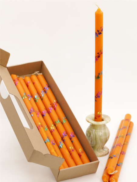 Свечи праздничные №4 (уп 10шт), ОРАНЖЕВЫЕ (Радужная лоза)