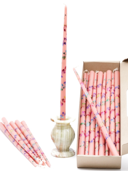 Свечи золоченые конусные №55, ЛОЗА (Радужная), РОЗОВЫЕ (24шт)