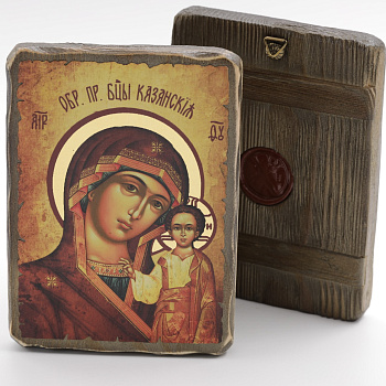 Икона 13х17 (ERM) деревянная под старину с ОБЖИГОМ, Казанская 4