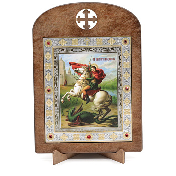 Икона 11x13 (ERM) деревянная, вставка металл, Георгий Победоносец