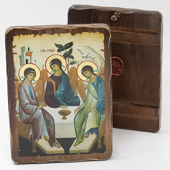 Икона 17x23 (ERM) деревянная под старину, Троица