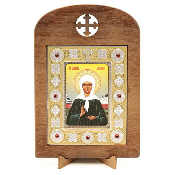 Икона 6x9 (ERM) деревянная, вставка металл, Матрона Московская