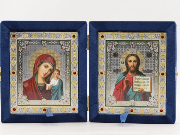 Складень (ERM) 11х13  бархат Вставка металл со стразами, СИНИЙ №15