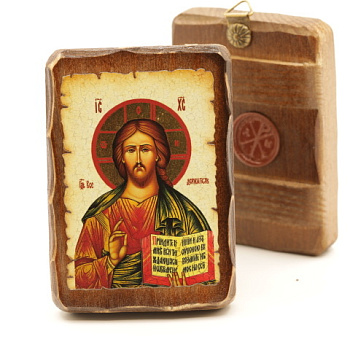 Икона 7х10 (ERM) деревянная под старину, Спаситель 3