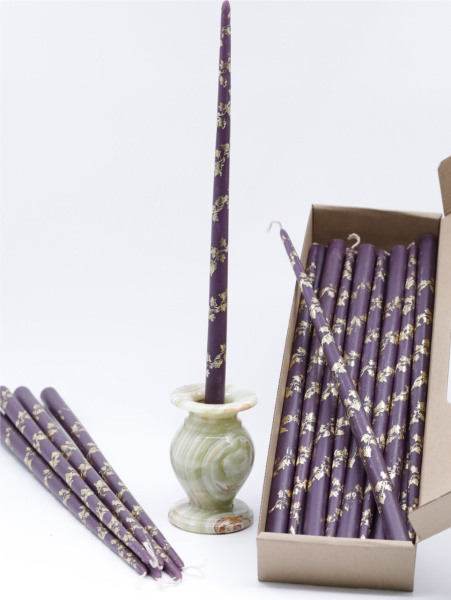 Свечи золоченые конусные №55, ЛОЗА (Золото), ФИОЛЕТОВЫЕ (24шт)