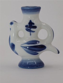 Подсвечник керамический малый, Гжель Птица (с ручкой)