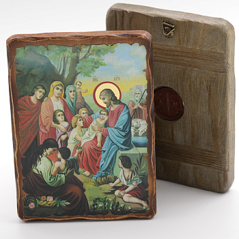 Икона 13x17 (ERM) деревянная под старину, Благословение детей