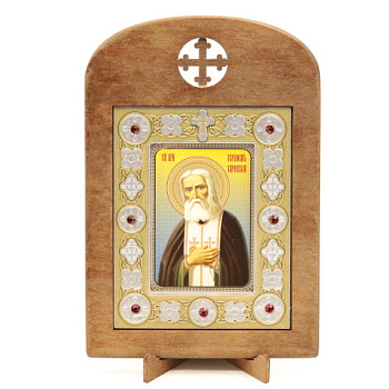 Икона 6x9 (ERM) деревянная, вставка металл, Серафим Саровский