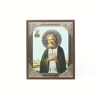 Лик полигр. 11х13, Серафим Саровский (на голубом фоне)