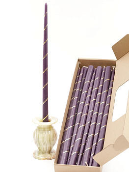 Свечи золоченые конусные №55, СПИРАЛЬ (Золото), ФИОЛЕТОВЫЕ (24шт)