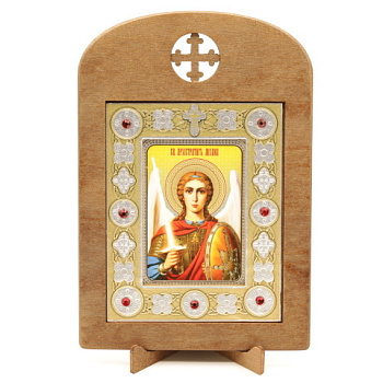 Икона 6x9 (ERM) деревянная, вставка металл, Михаил Архангел