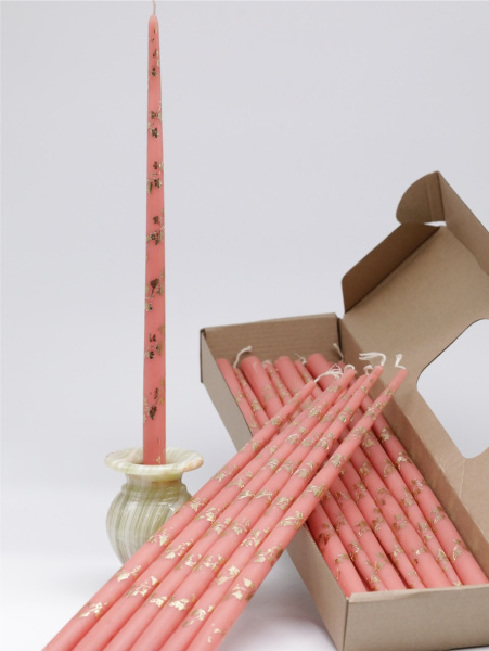 Свечи золоченые конусные №55, ЛОЗА (Золото), РОЗОВЫЕ (24шт)