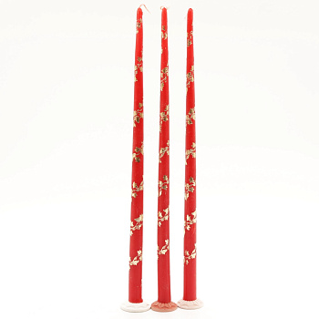 Свечи золоченые конусные №55, ЛОЗА, (3шт) КРАСНЫЕ (рис зол)