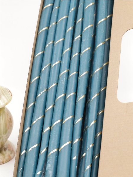 Свечи золоченые конусные №55, СПИРАЛЬ (Золото), ГОЛУБЫЕ (24шт) (2)