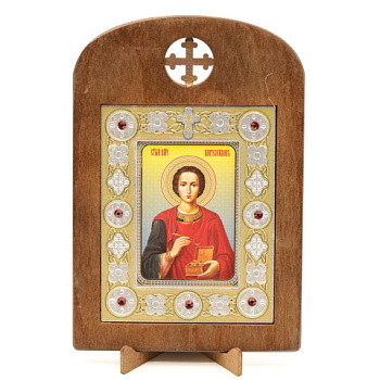 Икона 6x9 (ERM) деревянная, вставка металл, Пантелеймон