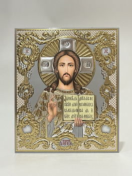 Лик полигр. 15х18, Серебро, Ажур белый, Спаситель