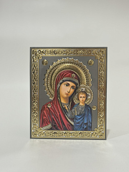 Лик полигр. 10х12, Серебро, оверпринт, прямая рамка, Казанская