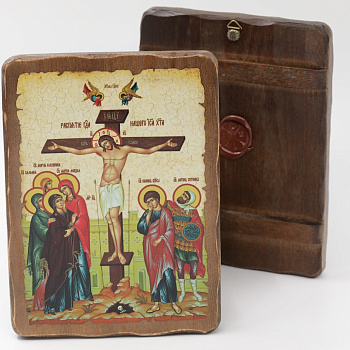 Икона 17x23 (ERM) деревянная под старину, Распятие Христа