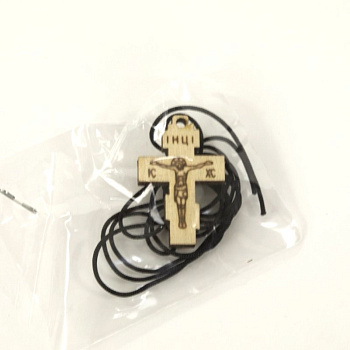 Нательный крестик деревянный на гайтане, прямой 27x18мм, упак 100шт