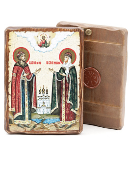 Икона 13x17 (ERM) деревянная под старину, Петр и Феврония (рост) 2