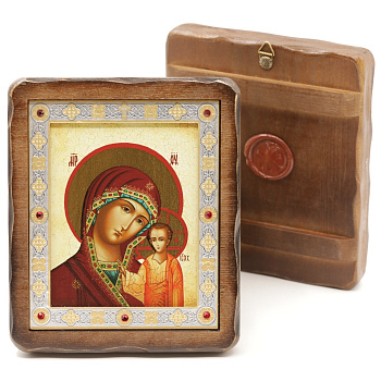 Икона 11х13 (ERM) деревянная под старину ВИЗАНТИКОС, Казанская №2