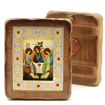 Икона 7х10 (ERM) деревянная под старину ВИЗАНТИКОС, Троица