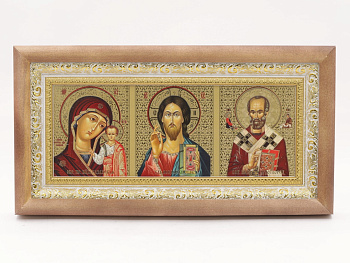 КИОТ под лик 30х12см (ERM) ТЕМНОЕ дерево, БЕЛЫЙ багет, триптих (визант)