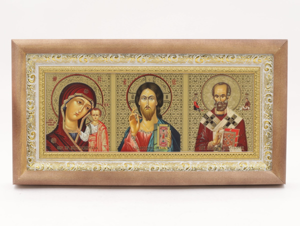 КИОТ под лик 30х12см (ERM) ТЕМНОЕ дерево, БЕЛЫЙ багет, триптих (визант)