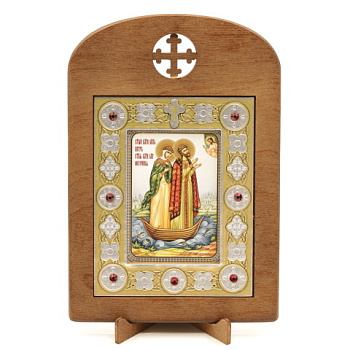 Икона 6x9 (ERM) деревянная, вставка металл, Петр и Феврония