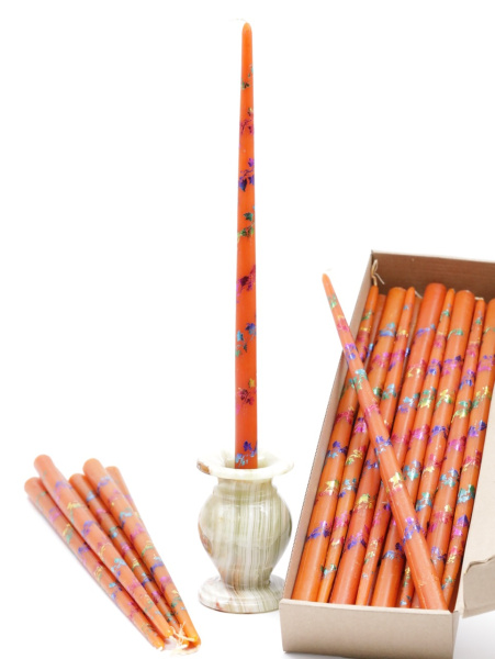 Свечи золоченые конусные №55, ЛОЗА (Радужная), ОРАНЖЕВЫЕ (24шт)