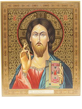Лик полигр. 15х18, УФ-лак, прямая рамка Спаситель (визант)