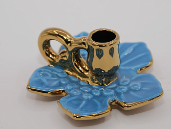 Подсвечник керамический малый, Виноградный лист (с ручкой), ГОЛУБОЙ