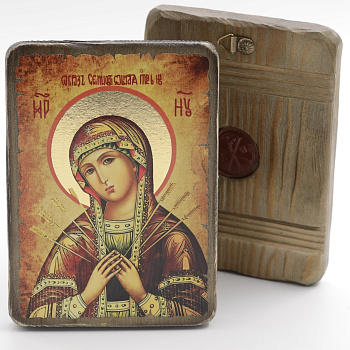 Икона 13х17 (ERM) деревянная под старину с ОБЖИГОМ, Семистрельная