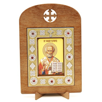 Икона 6x9 (ERM) деревянная, вставка металл, Николай Чудотворец