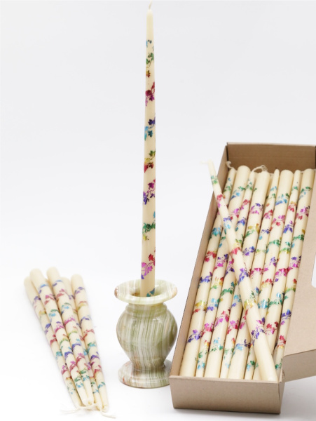 Свечи золоченые конусные №55, ЛОЗА (Радужная), БЕЛЫЕ (24шт)