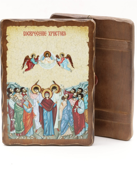 Икона 17x23 (ERM) деревянная под старину, Воскресение Христово 2